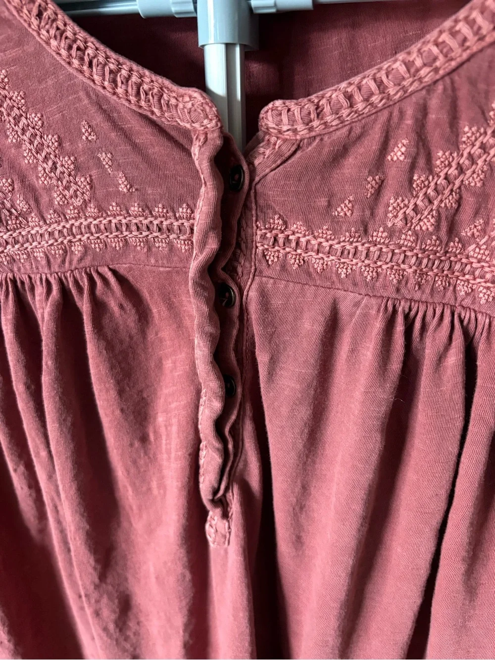 Lucky Brand 1X 100% Cotton Embroidered Boho Peasant Top Dusty Rose